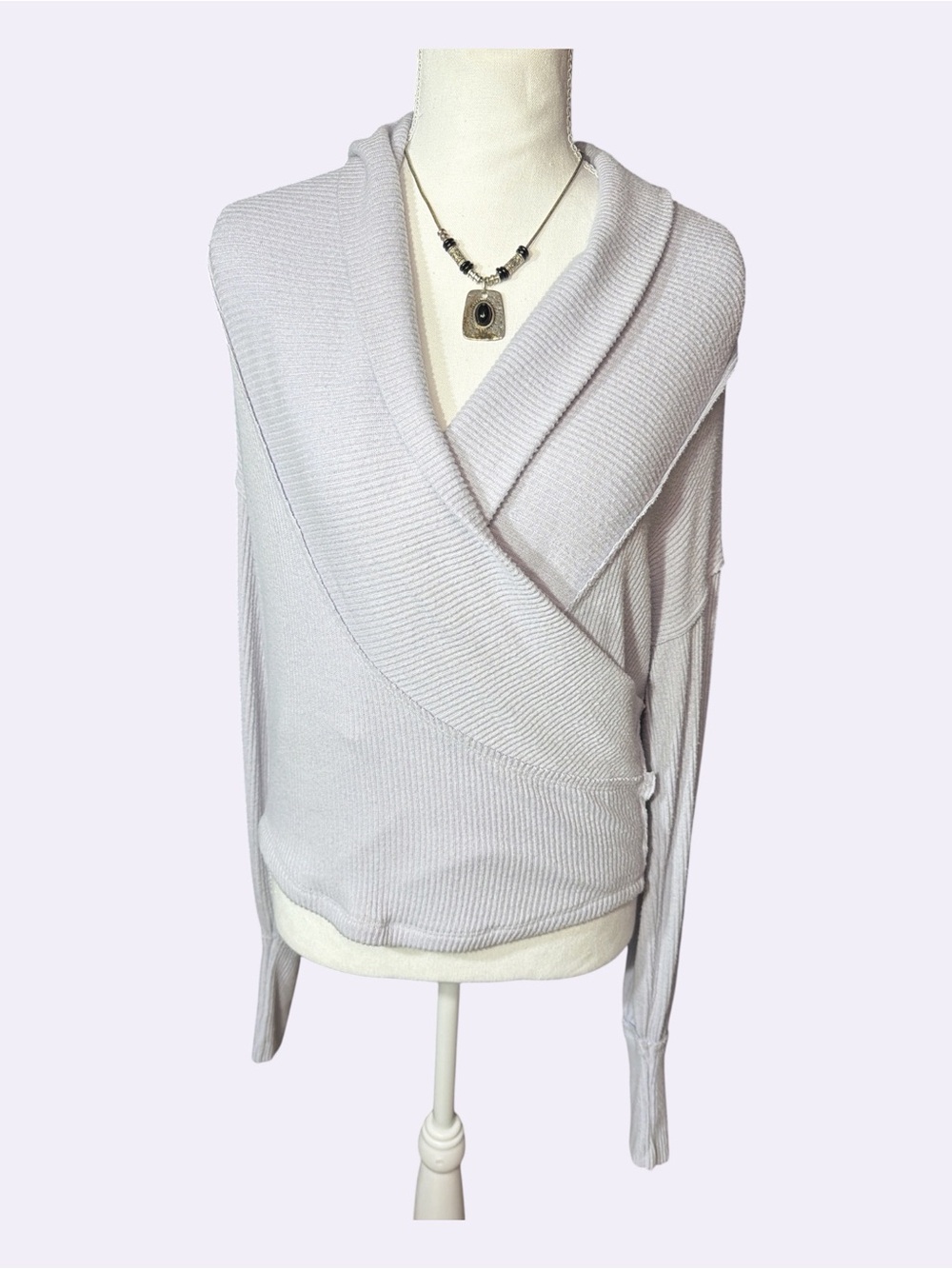 We The Free Pale Light Lavender Wrap-Front Shirt or Collar Sweater Small